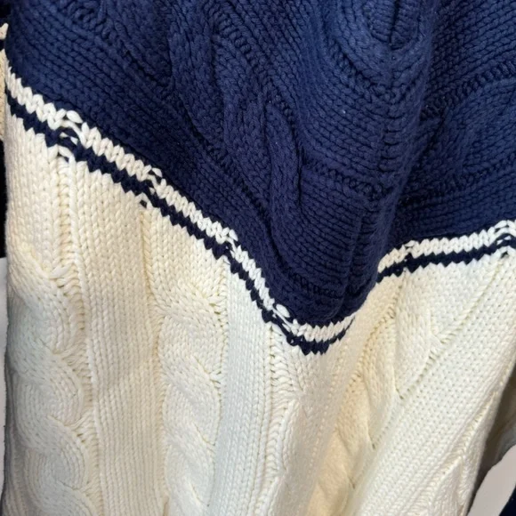 STAUD Hampton Half Zip Cable Knit Long Sweater Knit - Navy/Ivory Casual Two Tone - Picture 8 of 10
